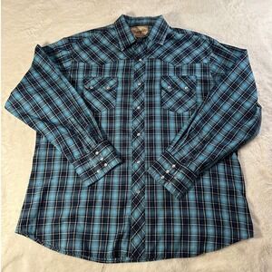 Wrangler Western Fashion Snap Shirt Long Sleeve Plaid Blue Men's XL